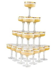 20 Pack Plastic Champagne Tower, 7oz Champagne Coupe glasses Unbreakable Gold