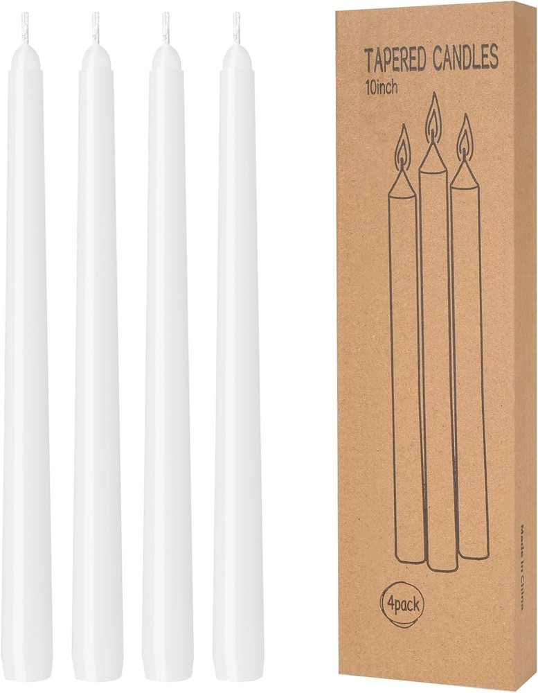 4 Pack White Taper Candles – Taper Candles 10 Inch Dripless, Smokeless & Unscent