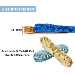 BENECREAT 30Yards Glitter Polyester Satin Ribbons, 15 Blue,Green,White,Purple