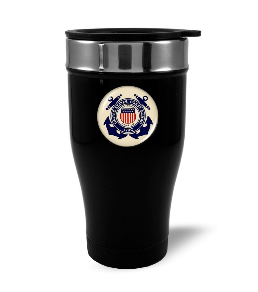 U.S. Coast Guard Stainless Steel BLACK Coffee Travel Mug Thermos 12oz