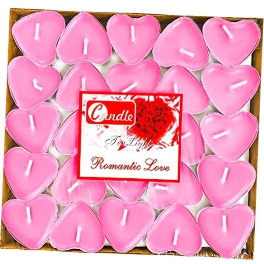 50Pack Heart Shaped Tealight Candles(25×2 Layers),Romantic Love Unscented Pink