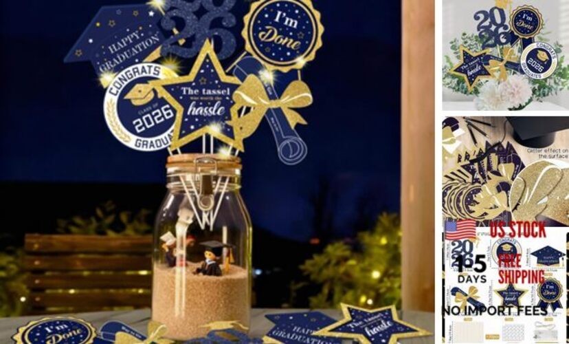 Graduation Party Centerpieces Decorations for Tables Class of Navy Blue 30pcs