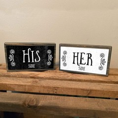 His Side Her Side Couples Sign Set – Rustic Wood & Metal Handmade Gift for Co…