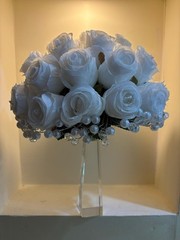 Luxury Silk White Rose Wedding Bouquet – Artificial Flowers With Crystal Handle