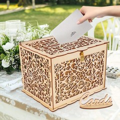 Hooqict DIY Wedding Card Box with Lock Large Rustic Wood Wedding Gift Money B…