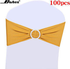 100PCS Stretch Chair Sashes Bows Chair Bands with Buckle for Wedding Hotel Banqu