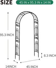 SCENDOR Metal Pergola Arbor, 95.3″ H x 45″ W Garden Wedding Arch Curved Black