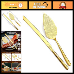 Elegant Gold Wedding Cake Knife & Server Set – Titanium Plated, Unique Design, D