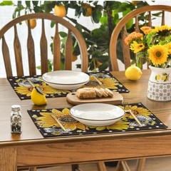Sunflower Bee Flower Polka Dot Summer 12″ x 18″, Rectangular 4 Pcs Black