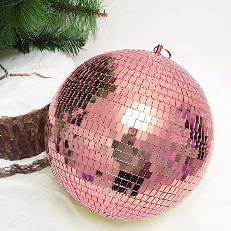2 pcs 10″ wide Rose Gold Glass Mirror Disco Balls Ornaments Wedding Decorations