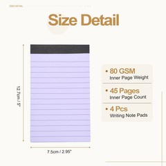4 Pcs Writing Note Pads, 3 x 5 Inch A7 Lined Refill Paper, Purple