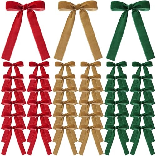 36 Pieces Christmas Velvet Bow Xmas Ribbon Wreath Bow Bulk Rustic Crafts Gift