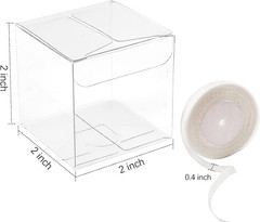 100 Pack Clear 2x2x2 Favor Boxes with Ribbons for Treats and Macarons