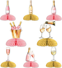 Champagne Table Honeycomb Centerpieces, 8Pcs Pink and Gold Champagne Party Decor