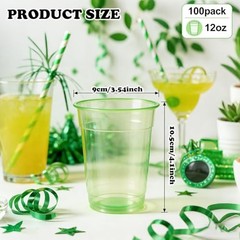 100 Pack 12 oz Clear Plastic Cups Party Cups – Disposable Wine 12oz Green