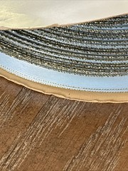 Vintage 3/8″ Ribbon Blue Mist Gold Edge Double Face 100% Polyester 100 Yards