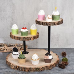 14″ Brown 3 Tier Round Natural Wood DESSERT STAND Wedding Party Events Supplies