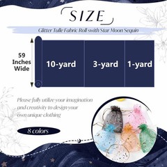Horbaunal Navy Blue Glitter Tulle Fabric Rolls 3 Yards, Blue-star&moon
