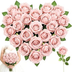 24PCS 20‘’ Pink Artificial Roses Flowers with 24pcs Pink Artificial Flowers