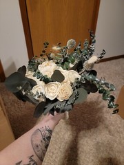 Sola Flower Bridal Bouquet Ivory Roses with Preserved Eucalyptus New