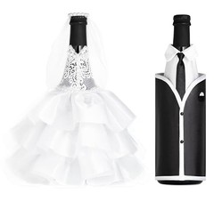 Wedding Wine Bottle Covers Set – Bride & Groom Bottle Decorations White/Black