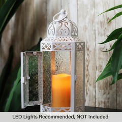 VELA LANTERNS White Moroccan Candle Lantern Decorative Medium, White/Clear