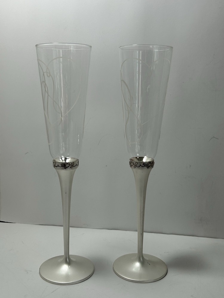 Mikasa «Love Story» Heart Shape Silver Plated Flutes Wedding / Special Occasion