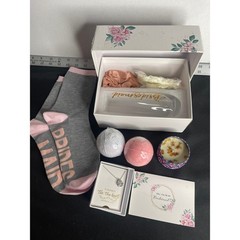 Bridesmaid Proposal Gift Box Set Flute Socks Jewelry Bath Bombs Candle Pink Gold