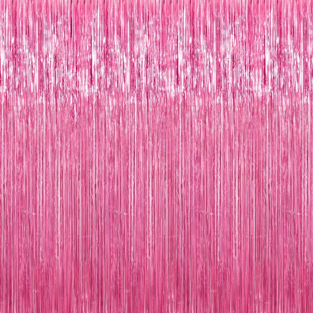 Crosize 2 Pack 3.3 x 9.9 ft Pink Foil Fringe Backdrop Curtain, Streamer Backd…