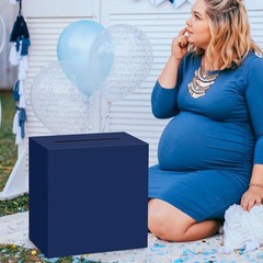 Navy Blue Card Box 9x9x5 Inch for Weddings & Events, Foldable Cardholder