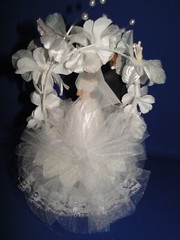 New Elegant Wedding Caketopper with Bride & Groom, decored floral background 106