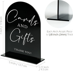 Acrylic Cards and Gifts Sign with Stand- 5″x7″ Black Arched Acrylic Wedding Sign