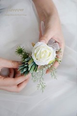 Versatile Ivory Rose Wrist Corsage and Boutonniere Set for Weddings & Festivals