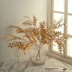 GOLD 2 Metallic 21″ Artificial Fern LEAF Branches Faux Foliage Stems Party Event