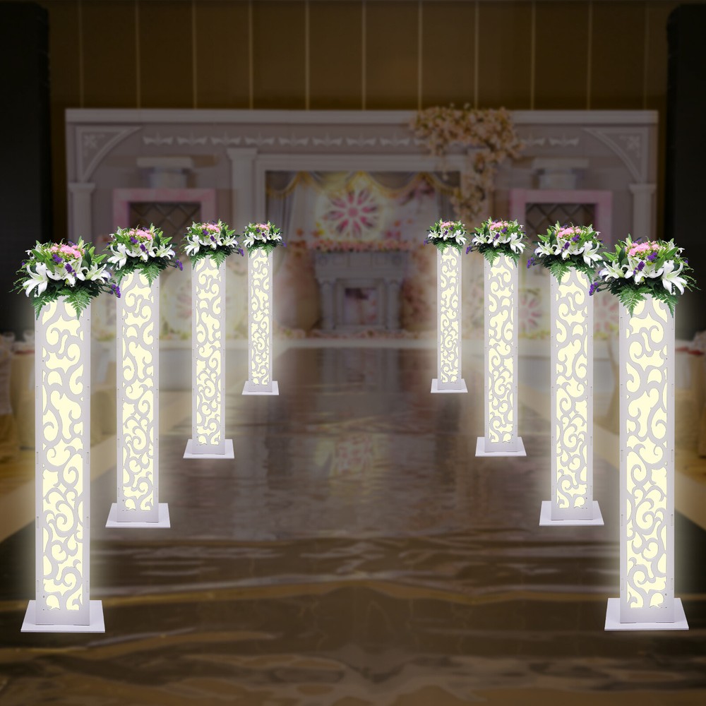 8* Flower Columns w/ LED Lights White PVC Wedding Roman Decorative Column