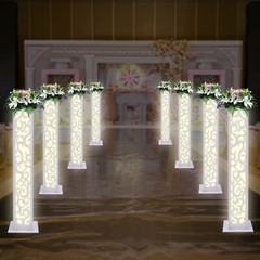 8* Flower Columns w/ LED Lights White PVC Wedding Roman Decorative Column