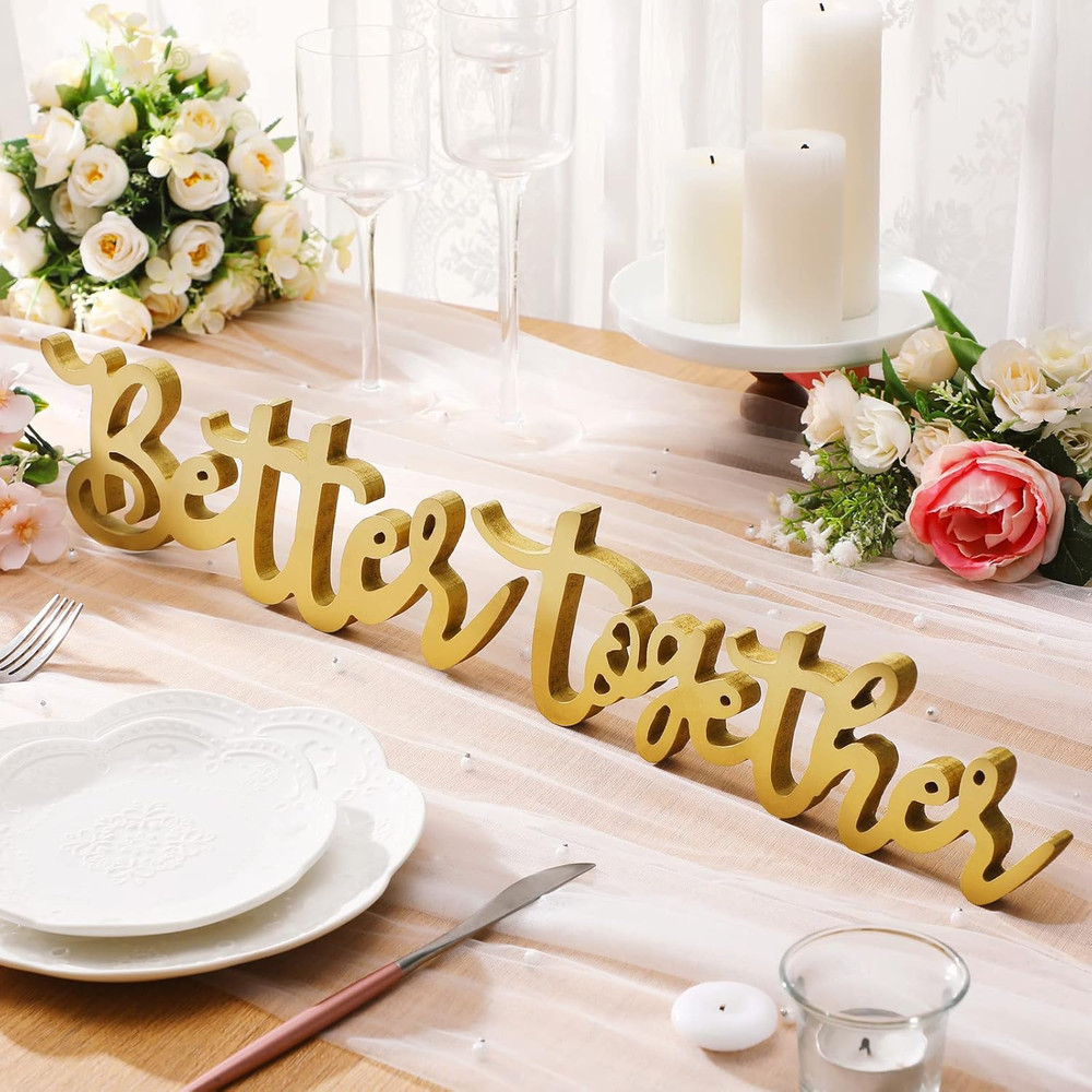 11.8″ Better Together Wedding Table Sign, Gold Elegant Wood Letters for Sweethea