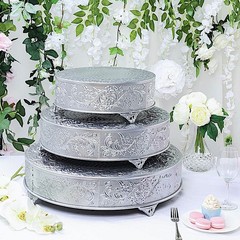 SILVER 14″ wide Round Floral Embossed Cake Stand Cupcake Display Wedding Party