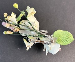 Vintage Porcelain Flowers on Wire Wedding Corsage Pink Handcrafted Unique