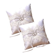 2 Pcs Lace Wedding Ring Pillow Kneeling Bearer Cushion for Party