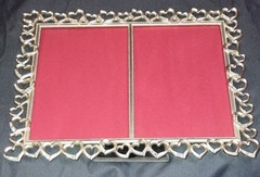 Fetco Open Hearts Double Picture Frame Silver Rhinestone Metal Table Top 5″ x 7″