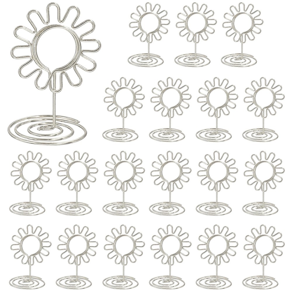 20Pcs Cards Stand Menu Clips Sunflowers Card Photo Holders Silver