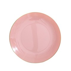 DUSTY ROSE 10 Glossy 10″ Round Plastic Salad PLATES Gold Rim Party Events