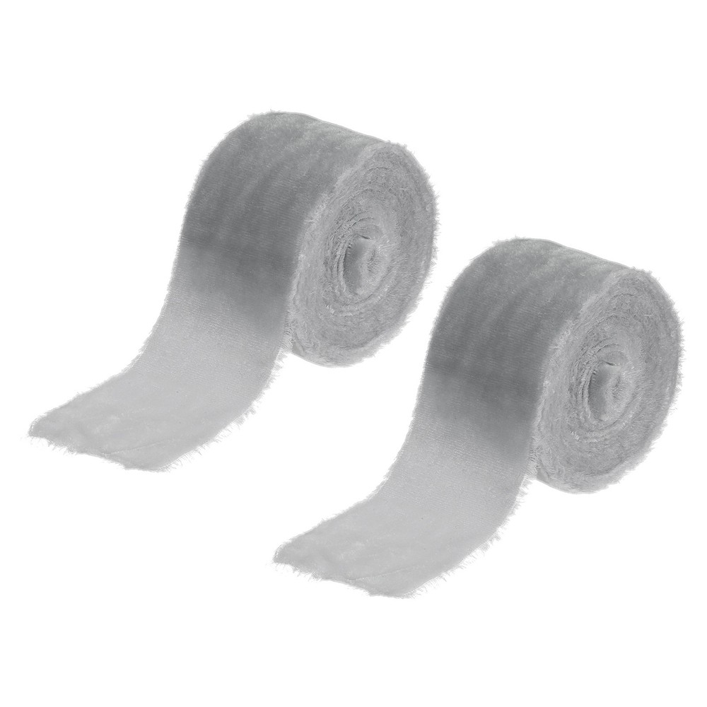 2 Inch Velvet Ribbon, 2 Roll Total 6 Yard Frayed Ribbon, Light Grey
