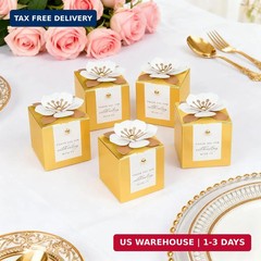 FEIYI 20 PCS Candy Boxes, 3 In 1 Gold Favor Boxes with Floral Decor, White Thank