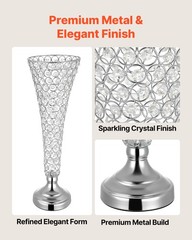 VEVOR 4 PCS Crystal Wedding Flower Vase 20in Tall Table Centerpieces Silver