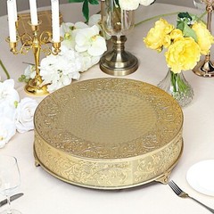 GOLD 18″ wide Round Floral Embossed Cake Stand Cupcake Display Wedding Party