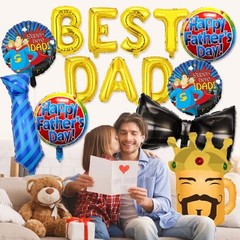 14 Pcs Fathers Day Balloons 39 Inch Best Dad Bowtie Necktie Happy Father’s Day