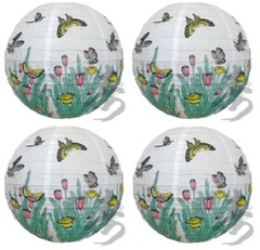 SET of 4 Japanese Chinese 16» Round Paper Lantern Butterfly Home Party Decor