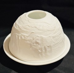 Porcelain Tealight Candle Holder Lithophane Dome 3-D Elephants Projection Images